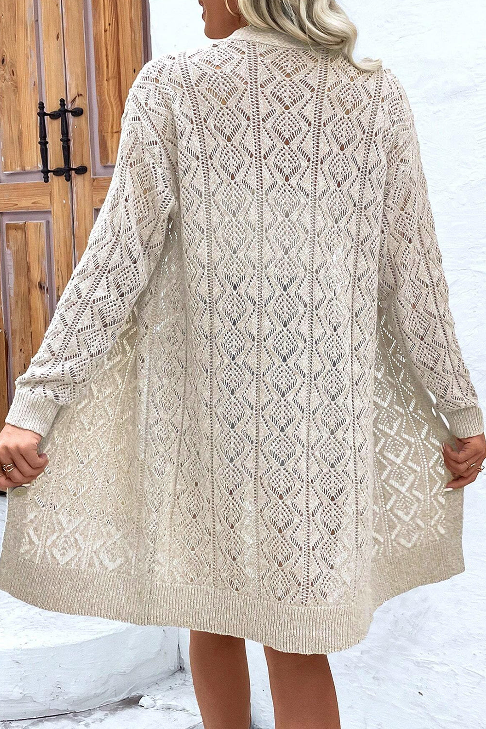 Parchment Hollow Out Buttons Front Long Cardigan-Chaelisa's New Jammies