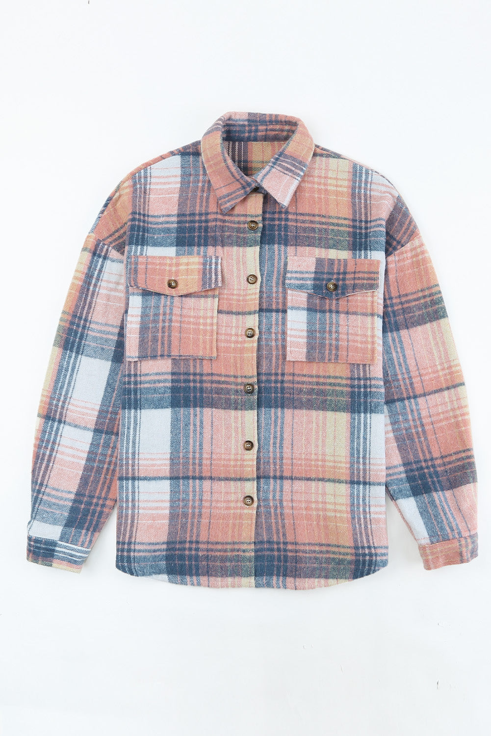 Pink & Grey Plaid Button Up Collared Flannel Shacket-Chaelisa's New Jammies