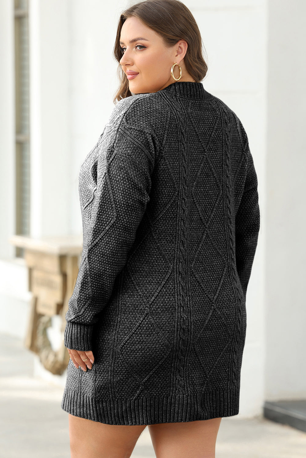 Black Cable Knit Drop Shoulder Loose Fit Sweater Dress-Chaelisa's New Jammies