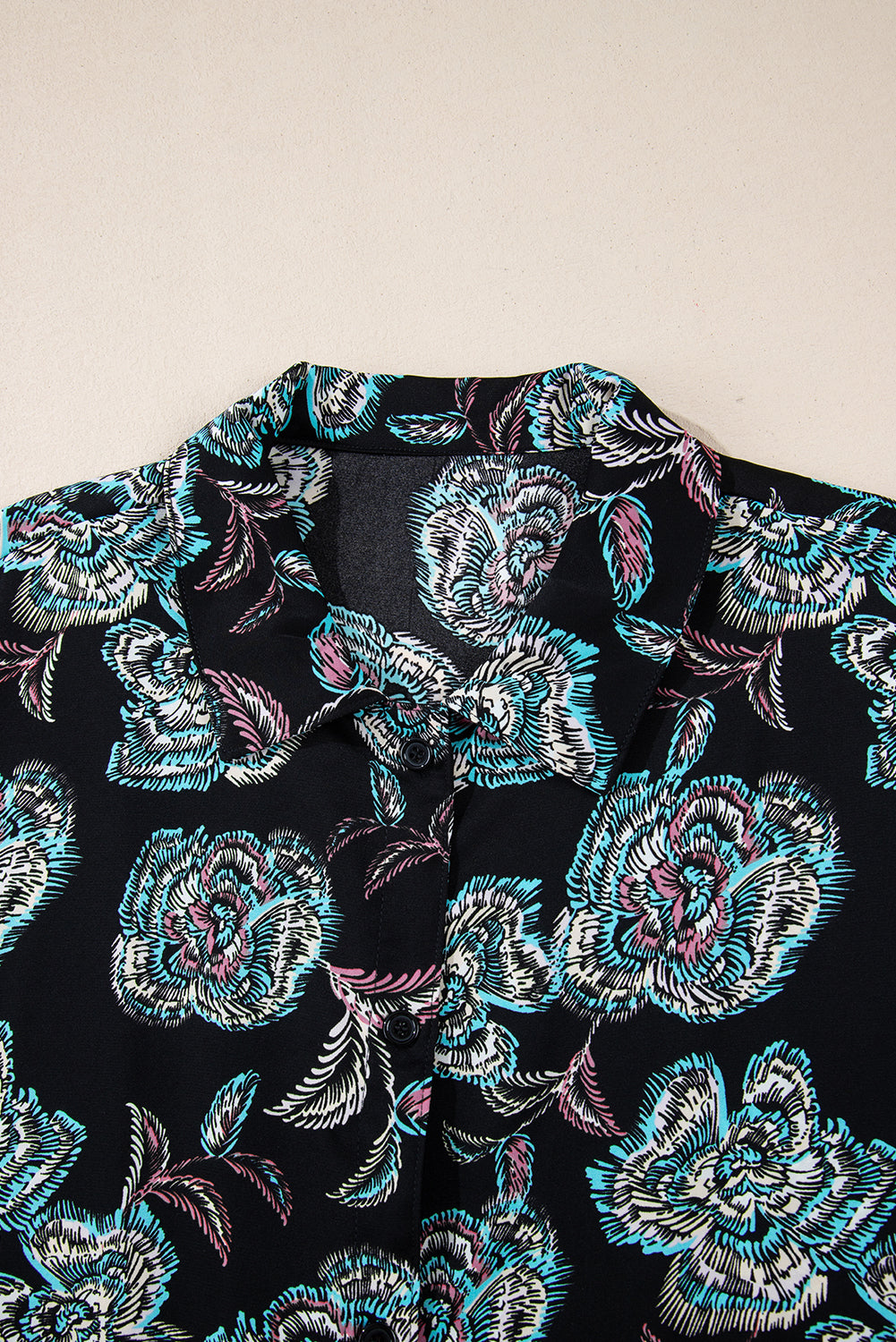 Black Floral Print Lapel Collar Loose Shirt Mini Dress-Chaelisa's New Jammies