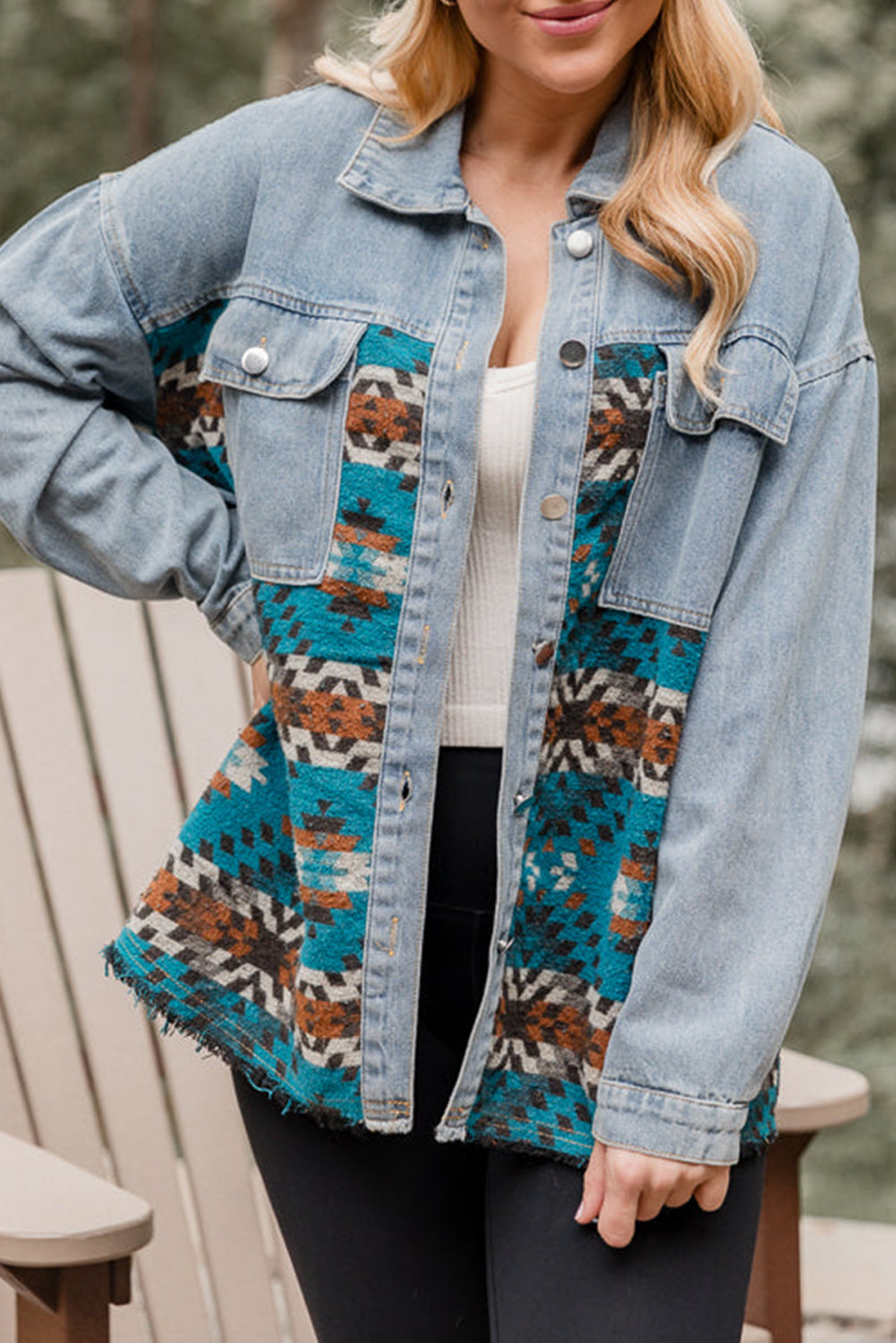 Blue Aztec Printed Denim Jacket-Chaelisa's New Jammies