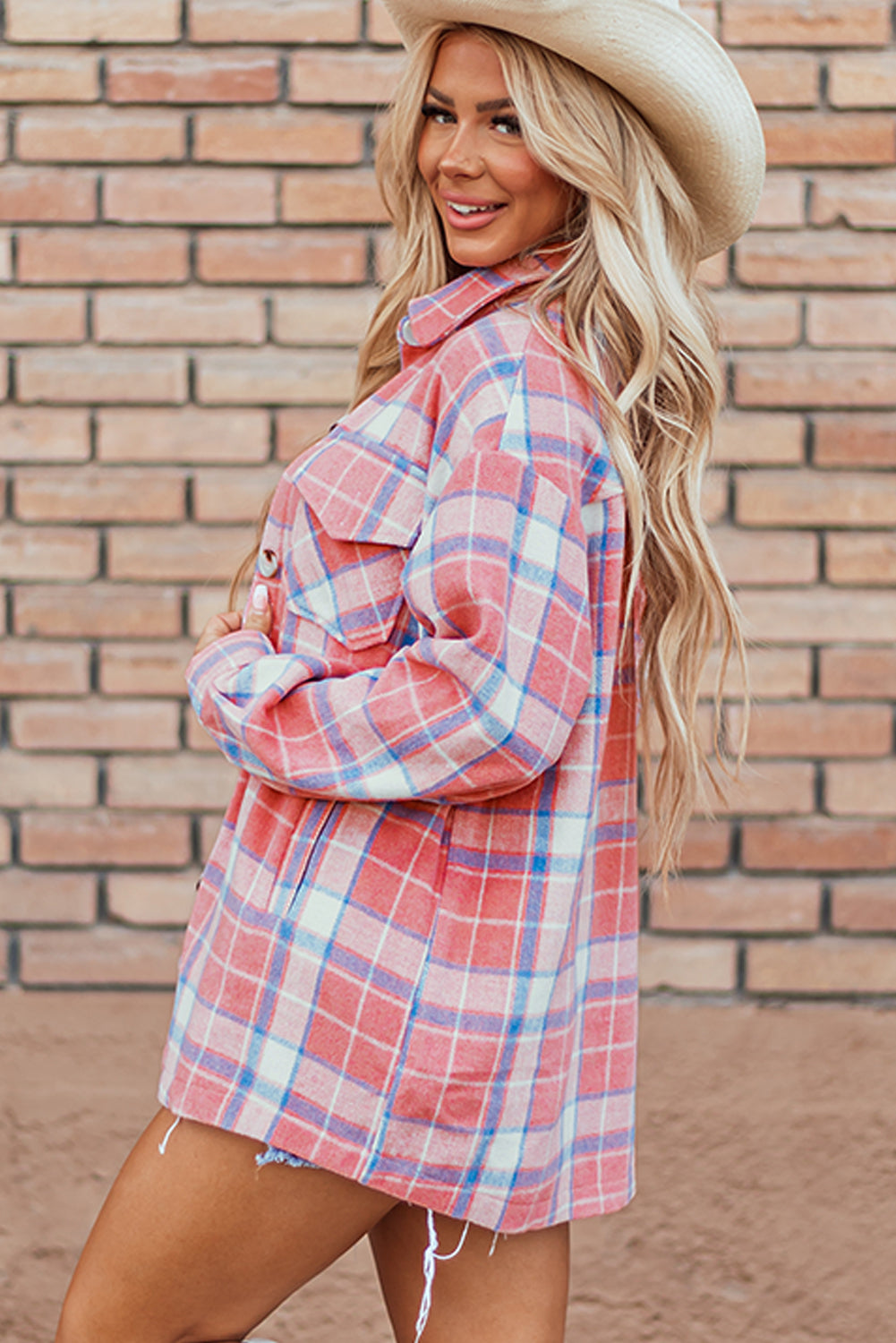 Pink Plaid Flap Pocket Button Up Shacket-Chaelisa's New Jammies