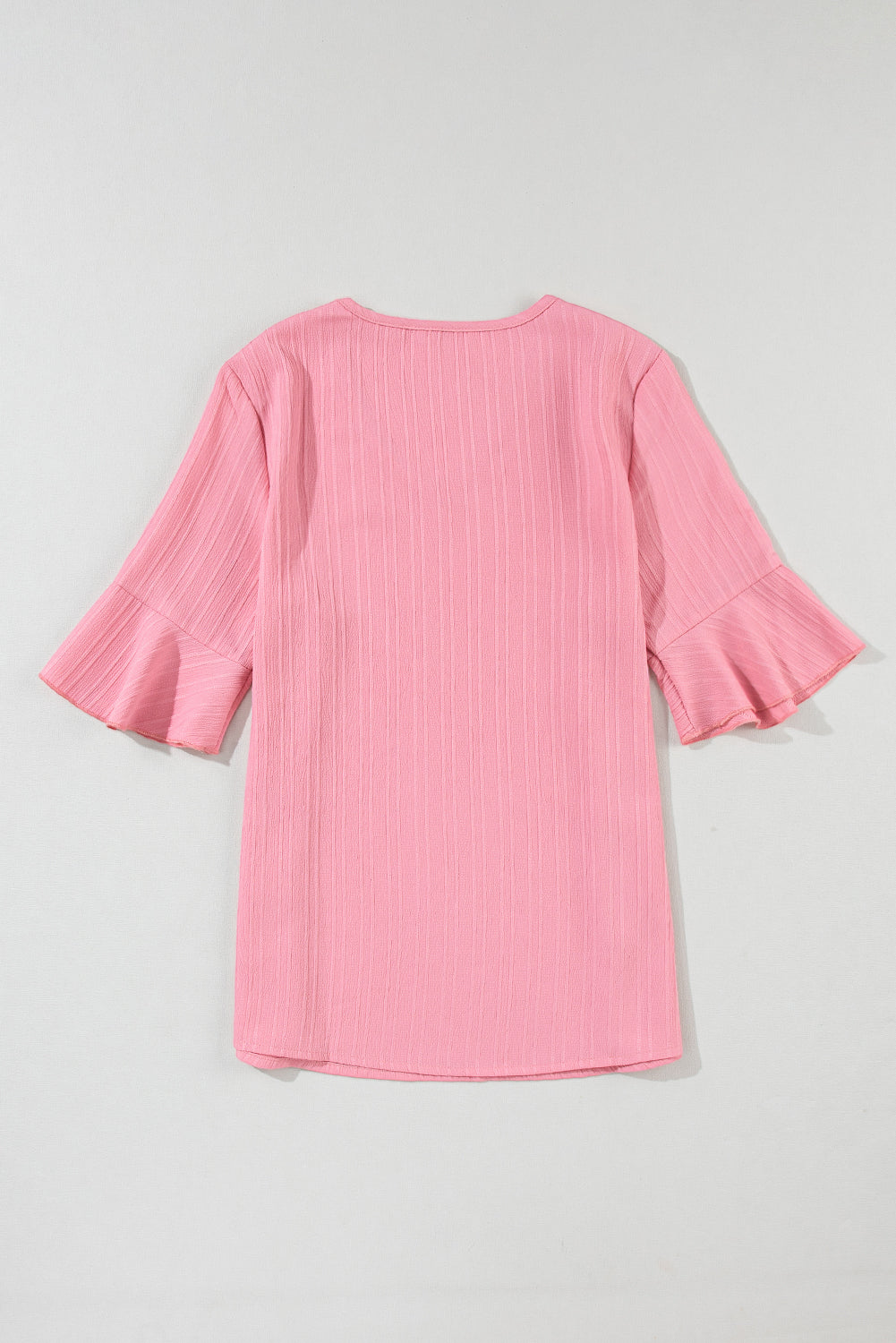 Peach Blossom Ruffled Half Sleeve V Neck Textured Top-Chaelisa's New Jammies