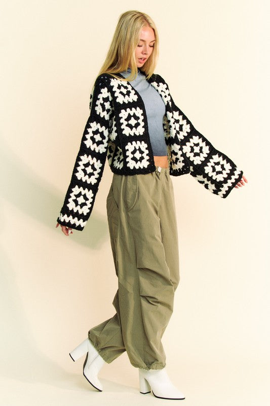 Davi & Dani Full Size Two Tone Flower Square Crochet Open Front Cardigan-Chaelisa's New Jammies