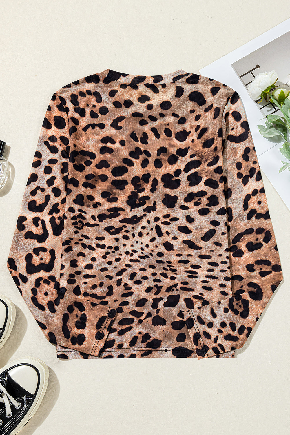 Brown Leopard Round Neck Long Sleeve Slim Top-Chaelisa's New Jammies
