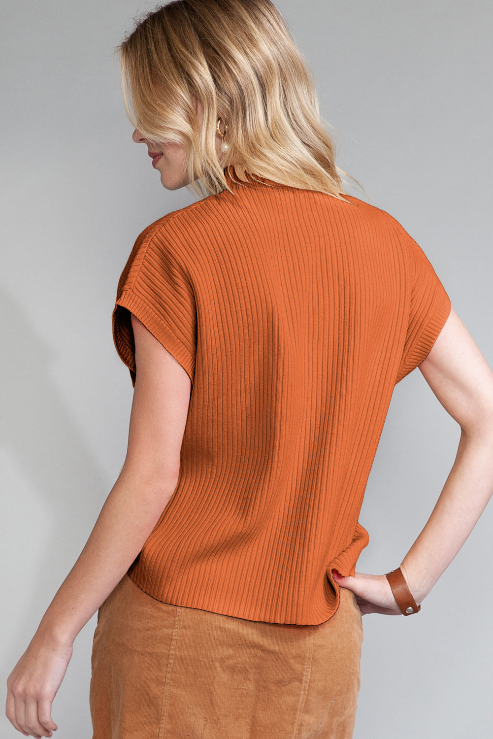 Black Patch Pocket Ribbed Knit Short Sleeve Sweater-Chaelisa's New Jammies