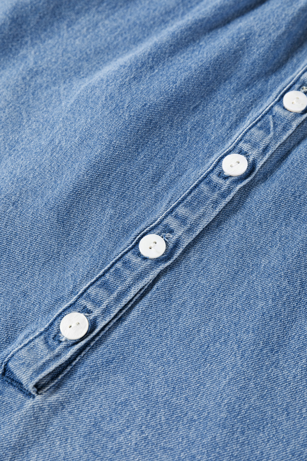 Sky Blue Frilled Raw Hem Half Buttoned Denim Top-Chaelisa's New Jammies