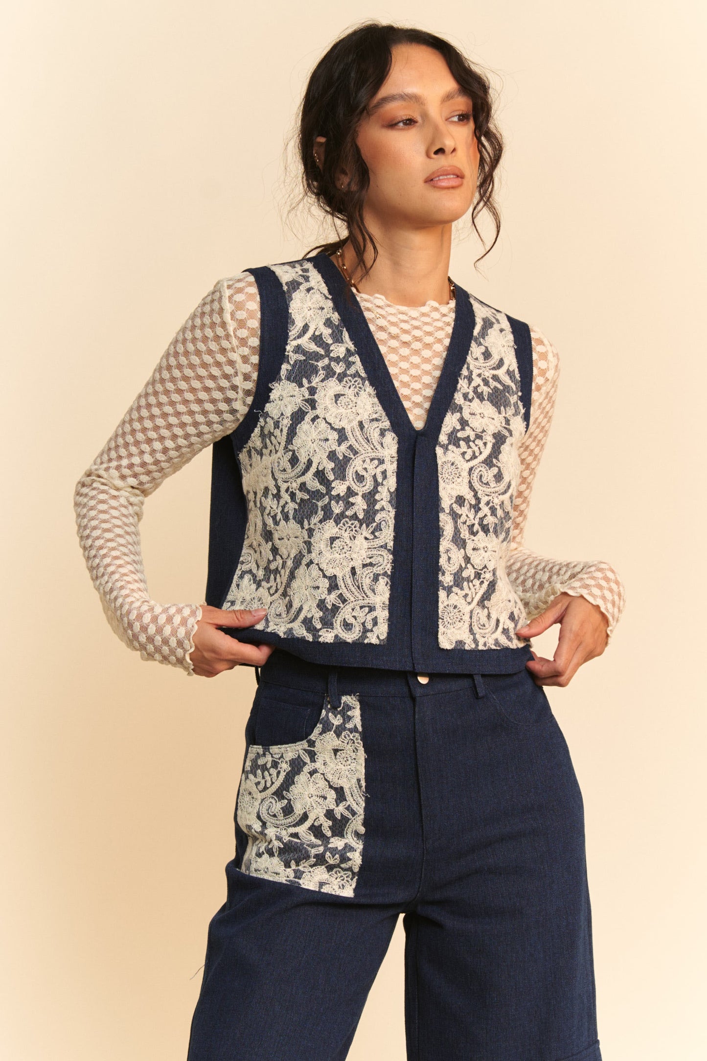 Davi & Dani Lace Patch Open Front Denim Vest-Chaelisa's New Jammies