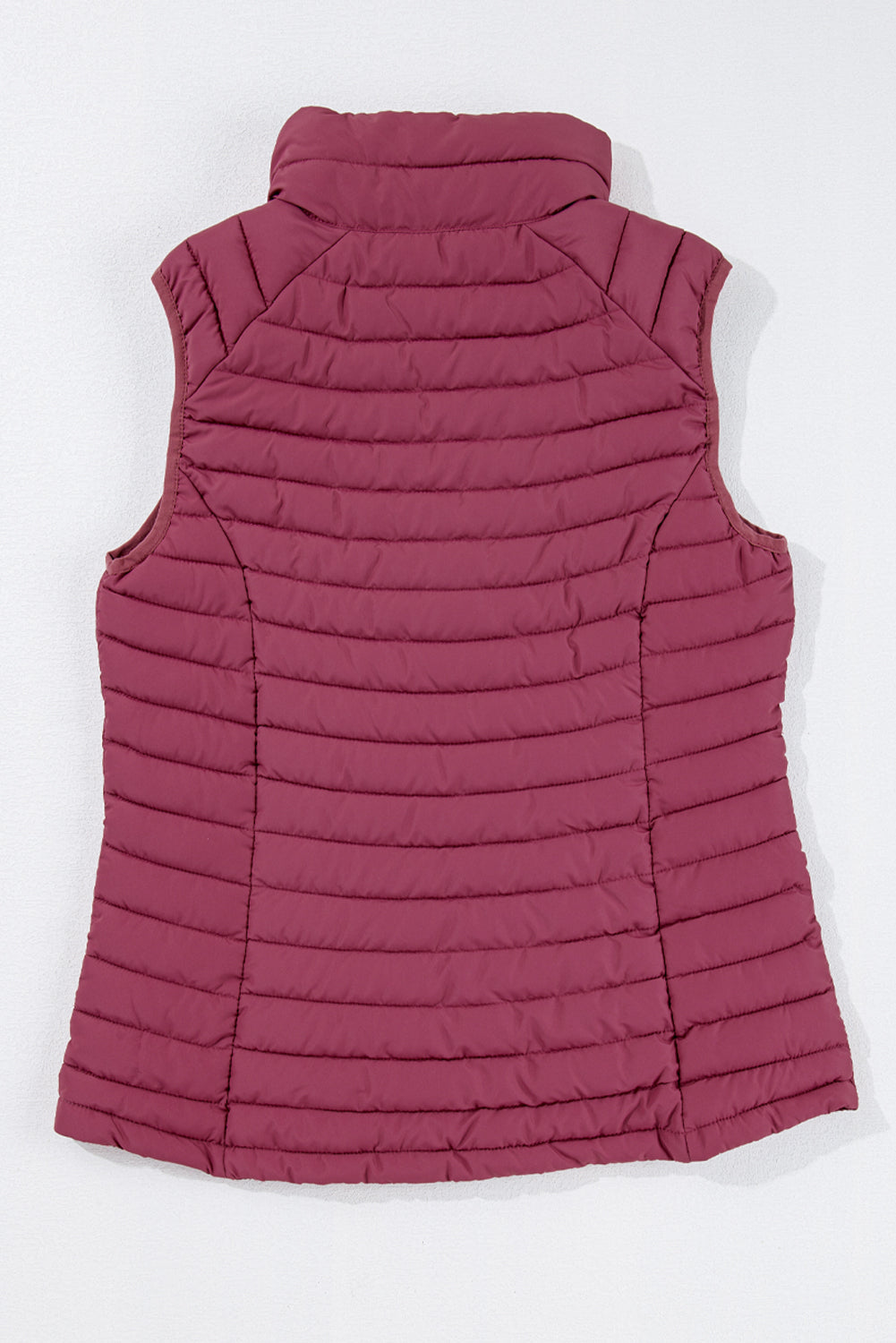 Burgundy Plush Collared Quilted Zipped Puffer Vest-Chaelisa's New Jammies