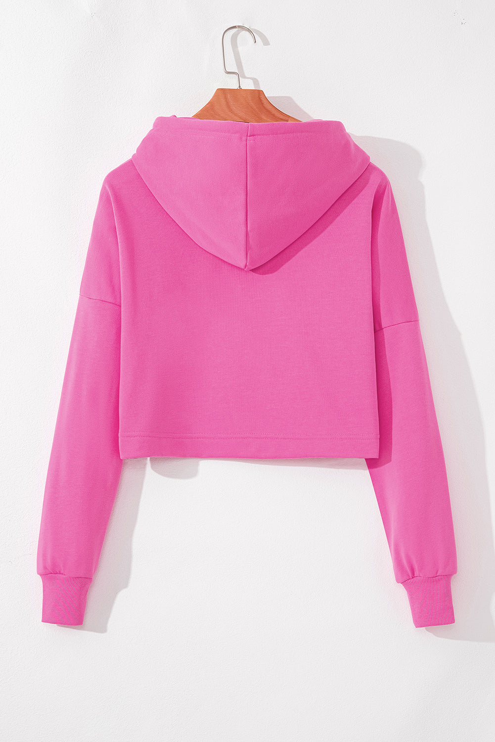 Sachet Pink Solid Drop Shoulder Drawstring Cropped Hoodie-Chaelisa's New Jammies