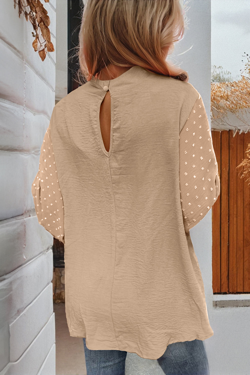 Parchment Swiss Dot Balloon Sleeve Loose Blouse-Chaelisa's New Jammies