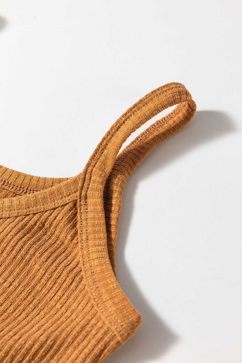Straw Yellow Ribbed Front Knot Buttoned Thin Strap Tank Top-Chaelisa's New Jammies