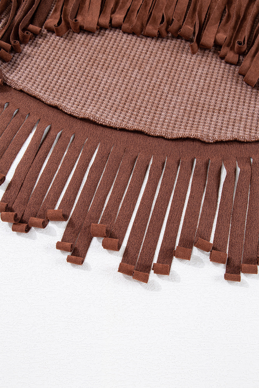 Coffee Waffle Knit Fringed High Low Loose Top-Chaelisa's New Jammies