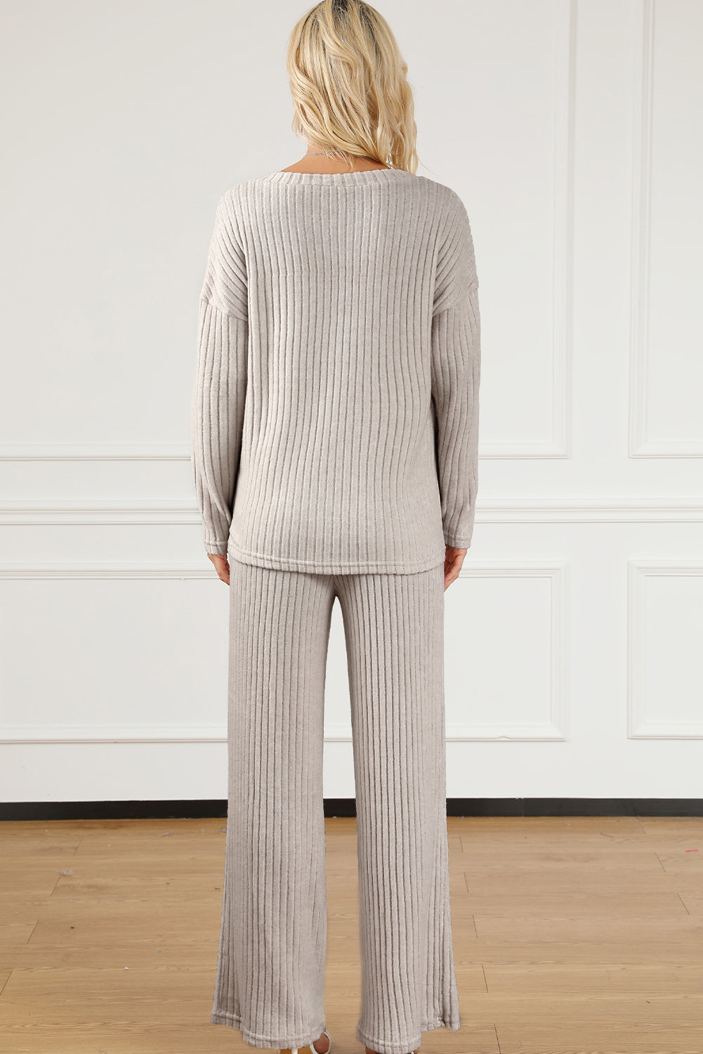 Khaki Ribbed Knit V Neck Slouchy Two-piece Outfit-Chaelisa's New Jammies