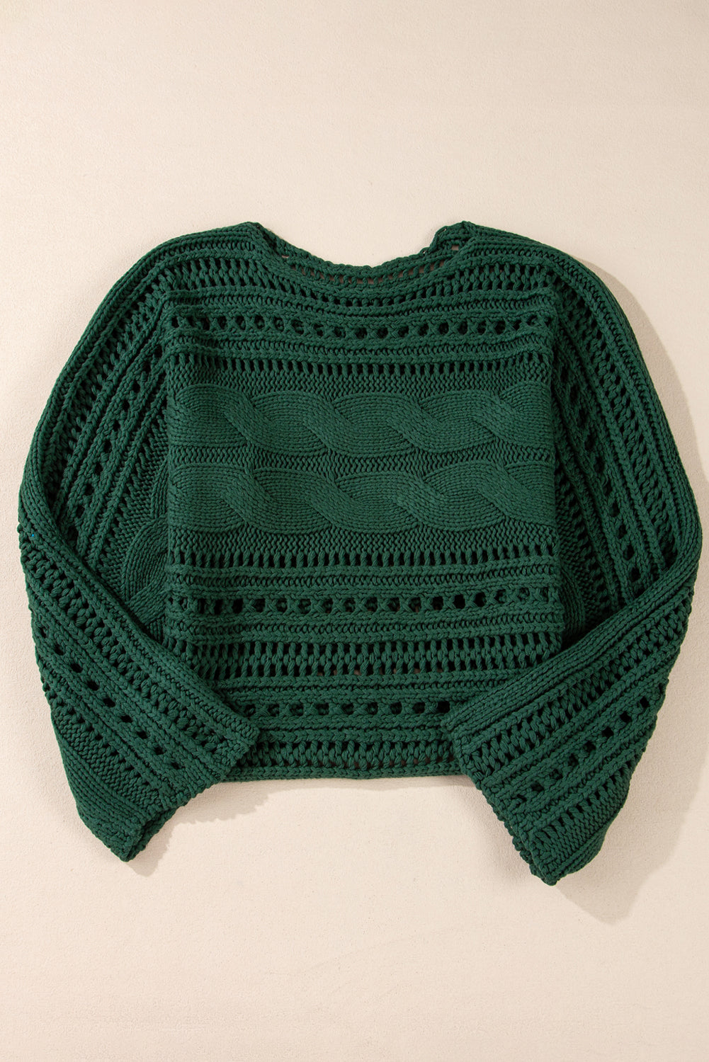Blackish Green Hollow-out Cable Knit Cropped Sweater-Chaelisa's New Jammies