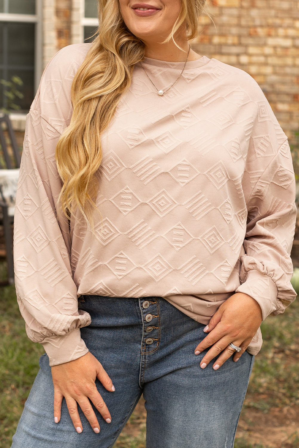Parchment Plus Size Textured Drop Shoulder Crew Neck Sweatshirt-Chaelisa's New Jammies