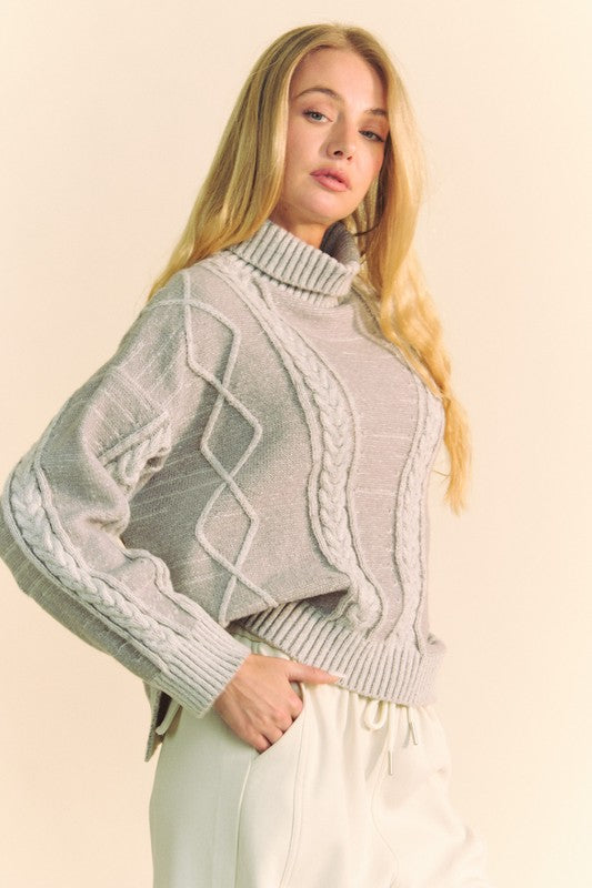 Davi & Dani Cable-Knit Turtleneck Dropped Shoulder Sweater-Chaelisa's New Jammies