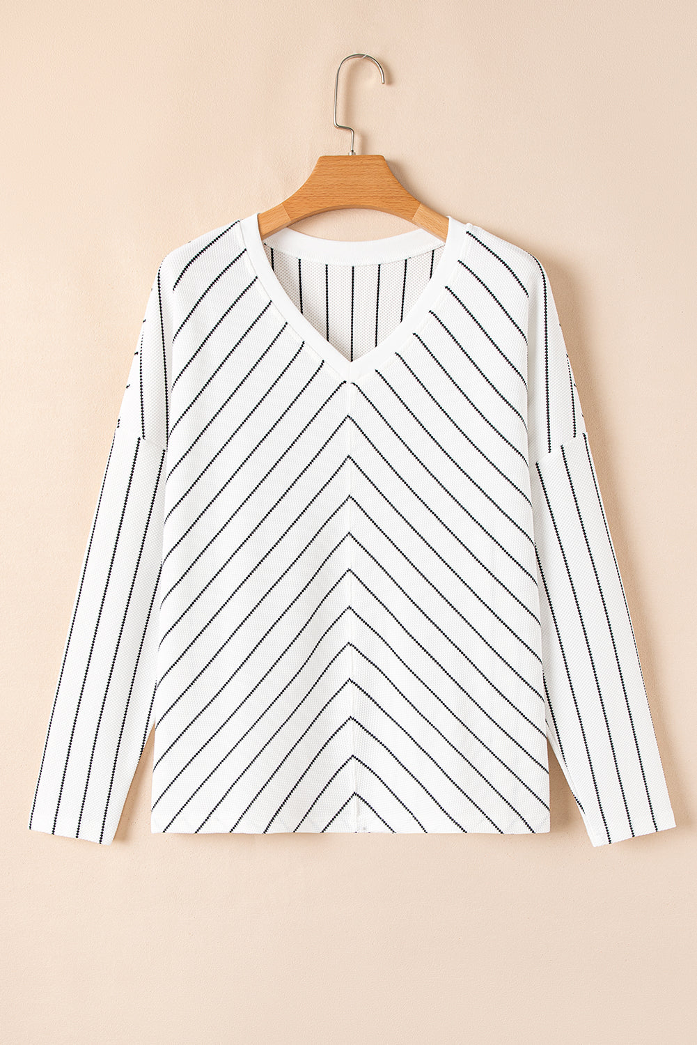 Black Stripe Chevron Striped V Neck Long Sleeve Casual Top-Chaelisa's New Jammies