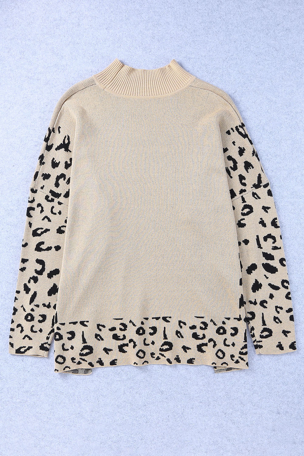 Khaki Leopard Casual Side Slit High Neck Oversized Sweater-Chaelisa's New Jammies