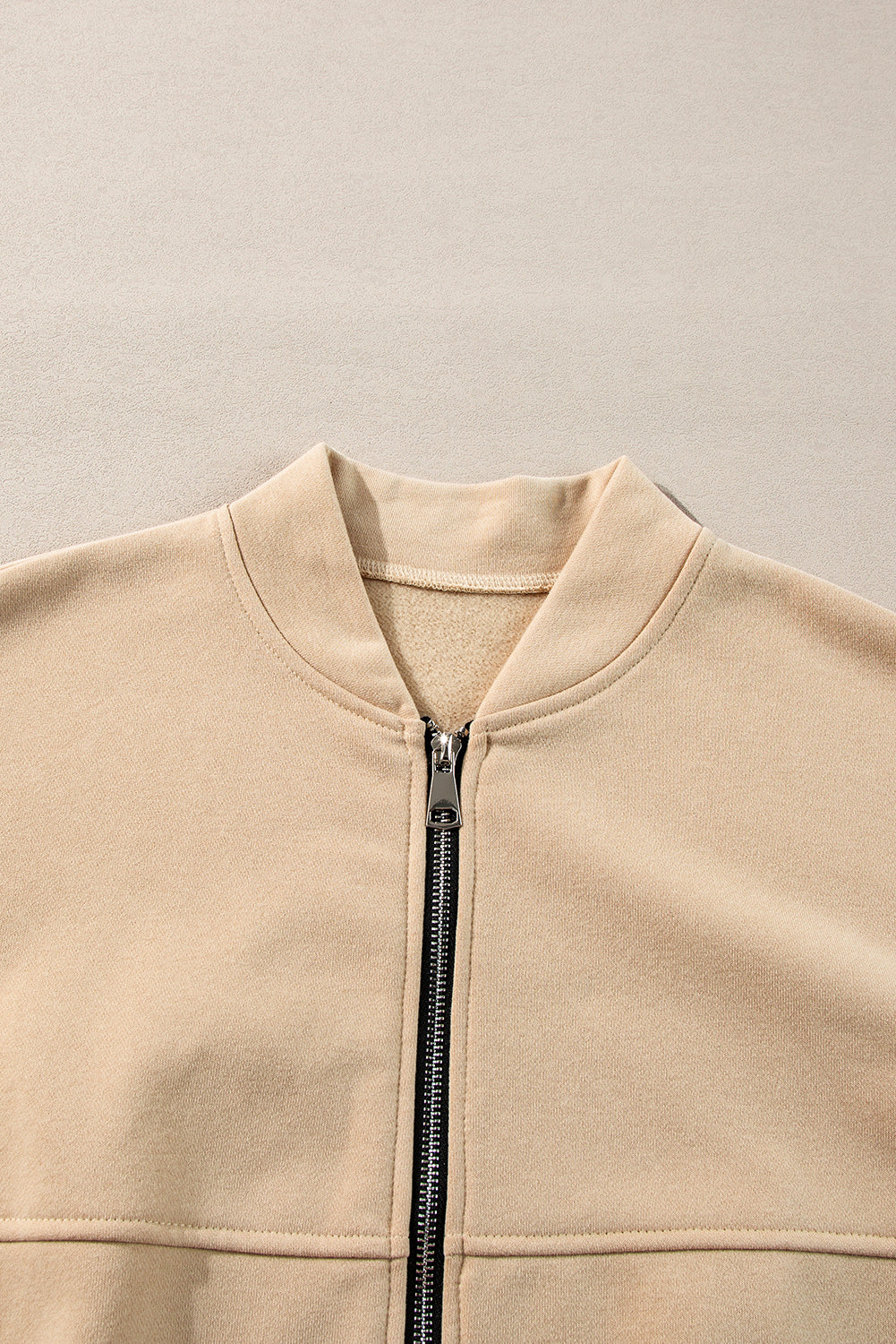 Apricot Solid Seamed Zipper Jacket and Drawstring Waist Pants Set-Chaelisa's New Jammies