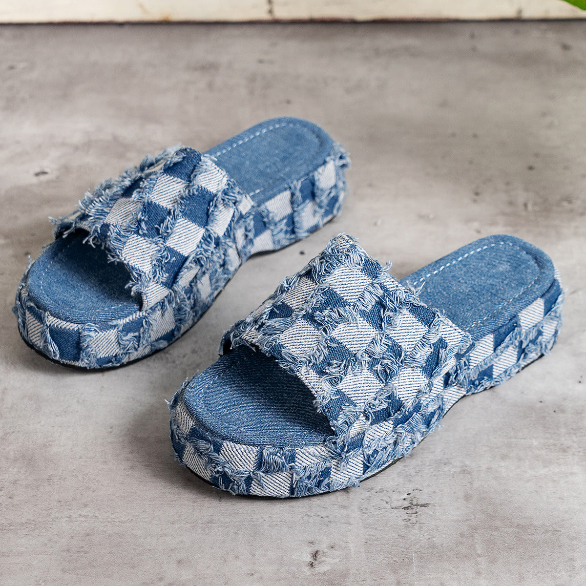Plaid PU Leather Platform Sandals-Chaelisa's New Jammies