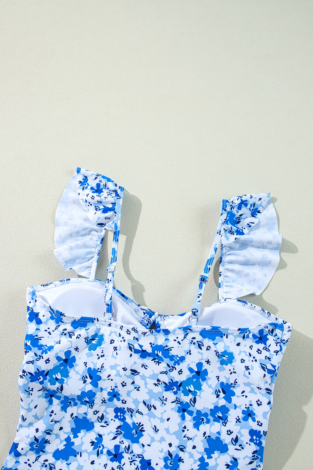 Blue Floral Ruffled Strap Lace-up Hollow Out One Piece Swimsuit-Chaelisa's New Jammies