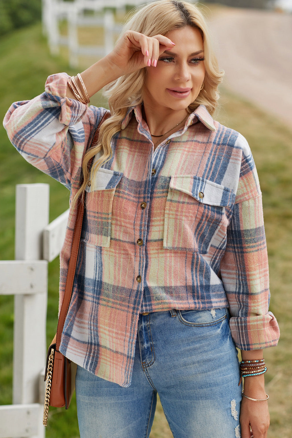 Pink & Grey Plaid Button Up Collared Flannel Shacket-Chaelisa's New Jammies