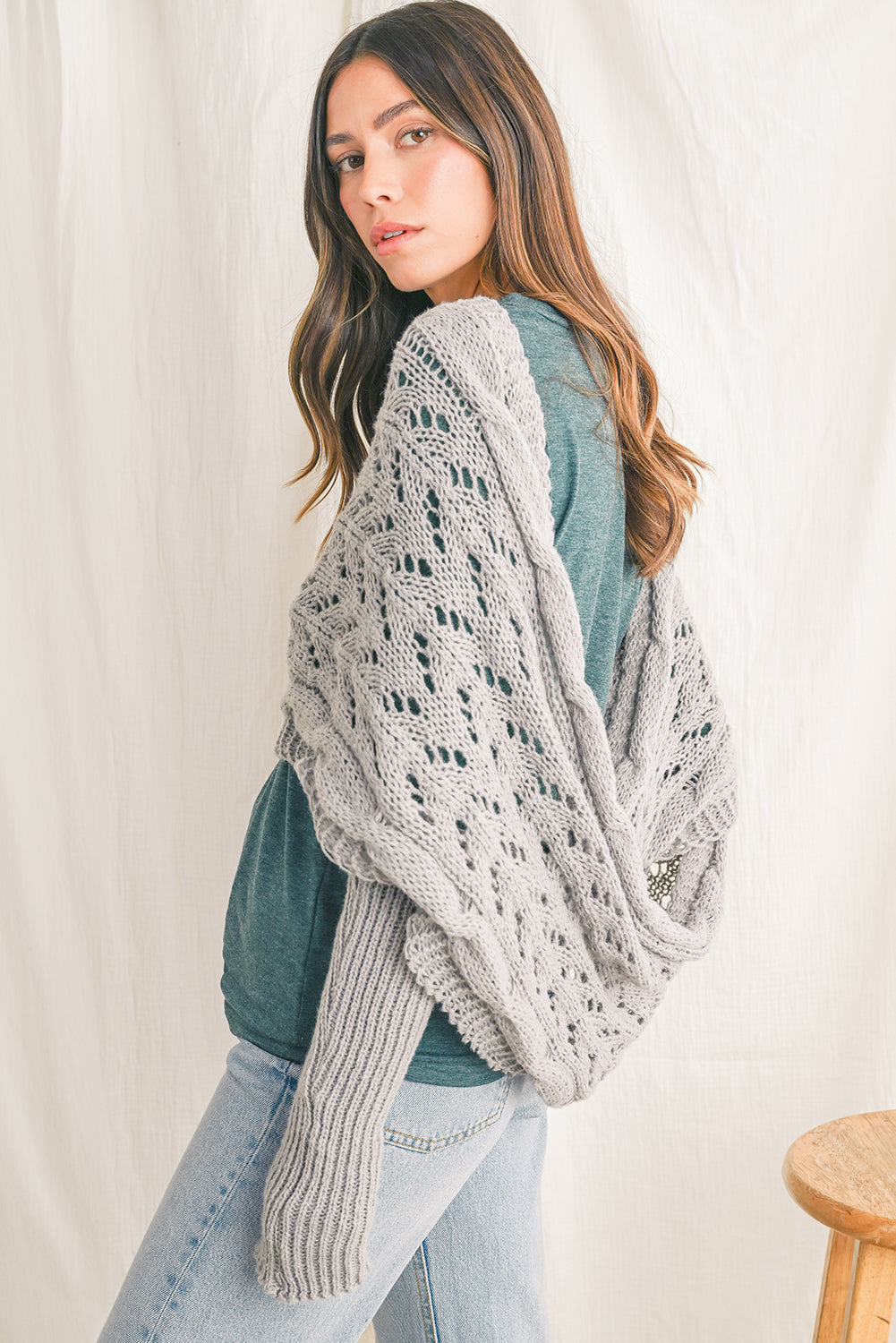 Gray Cross Detail Hollowed Knit Scarf with Sleeves-Chaelisa's New Jammies