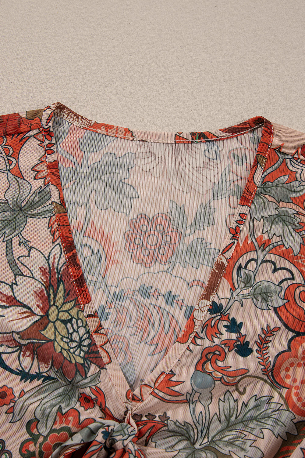 Orange Floral Print Deep V Neck Knot Bell Sleeve Blouse-Chaelisa's New Jammies
