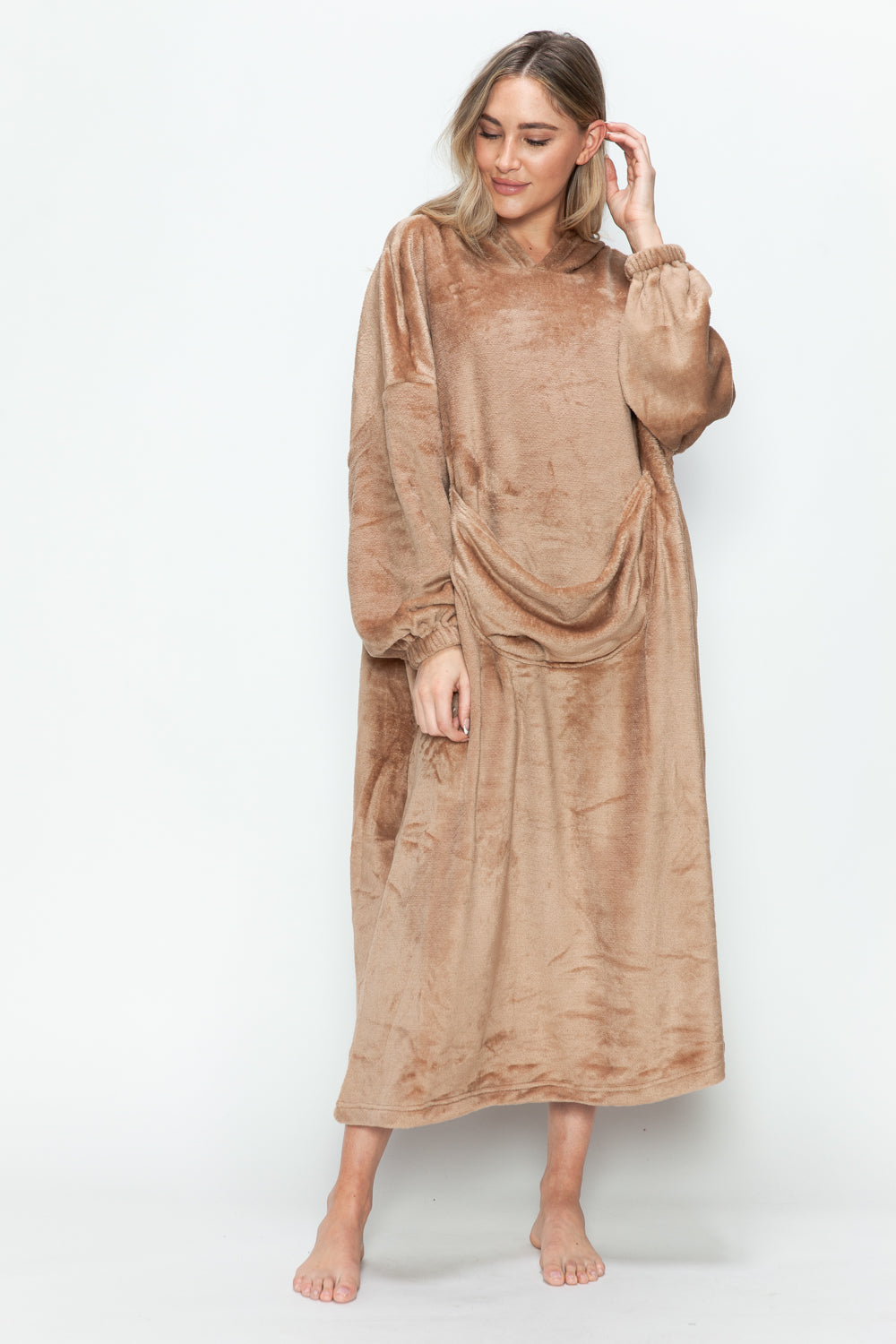 Double Take Full Size Pocketed Hooded Midi Lounge Dress-Chaelisa's New Jammies