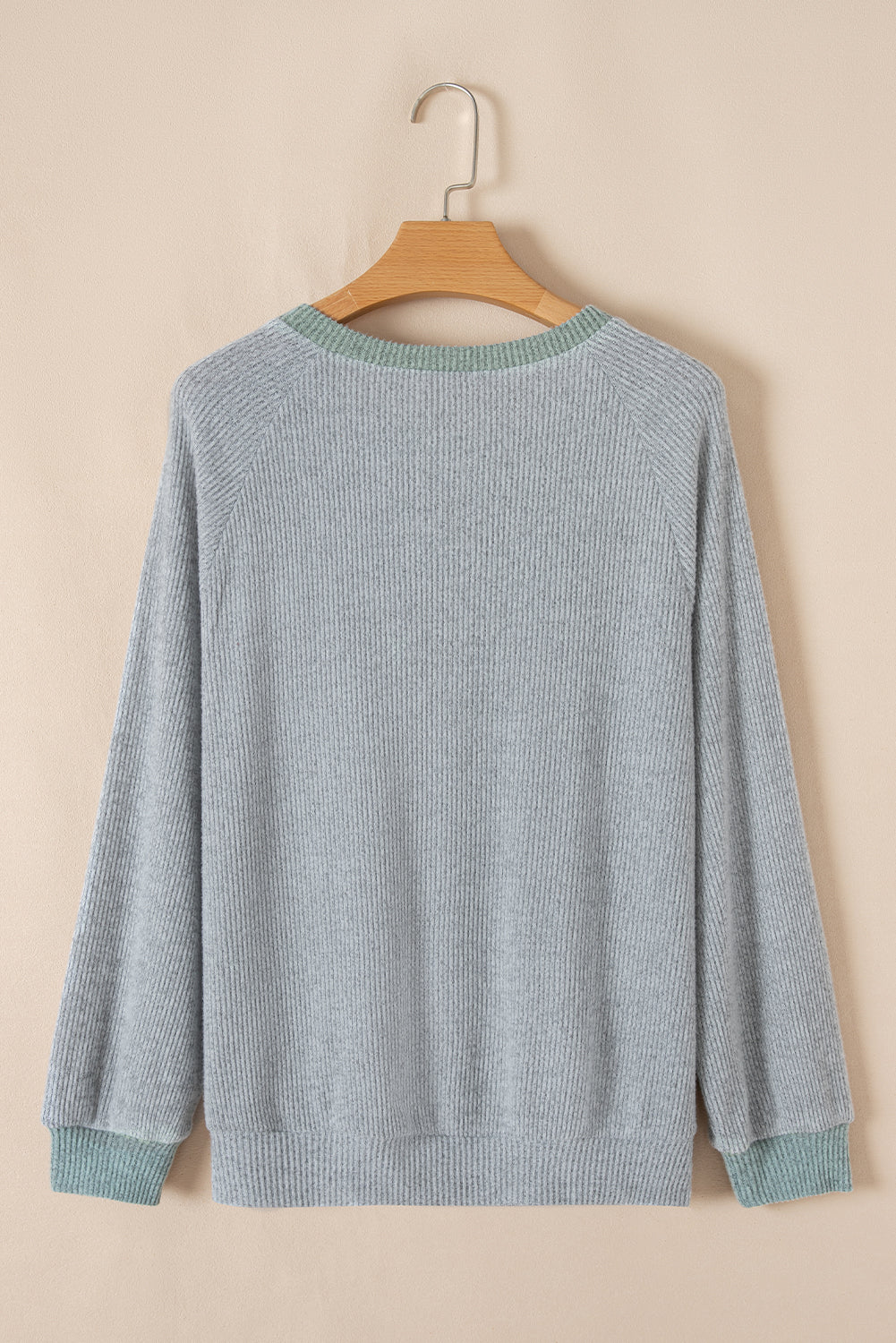 Light Grey Color Contrast Ribbed Loose Fit Long Sleeve Top-Chaelisa's New Jammies