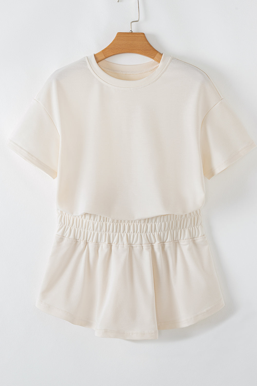 Beige 2pcs Cropped Tee and Ruffle High Waist Skort Set-Chaelisa's New Jammies