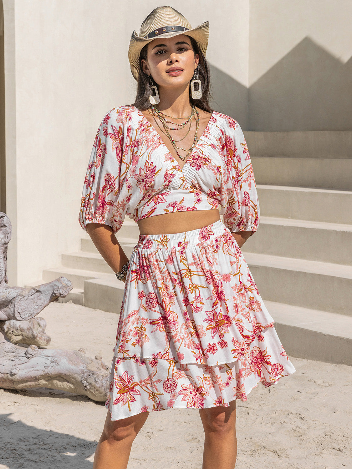 Printed Half Sleeve Top and Layered Skirt Set-Chaelisa's New Jammies
