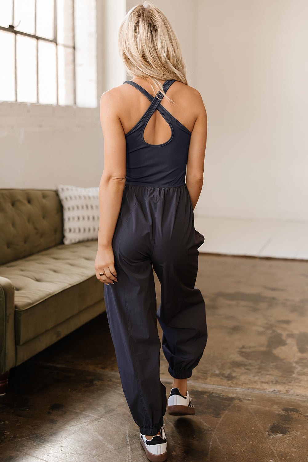 Carbon Grey Back Crossed Straps Hollow Out Jogger Jumpsuit-Chaelisa's New Jammies