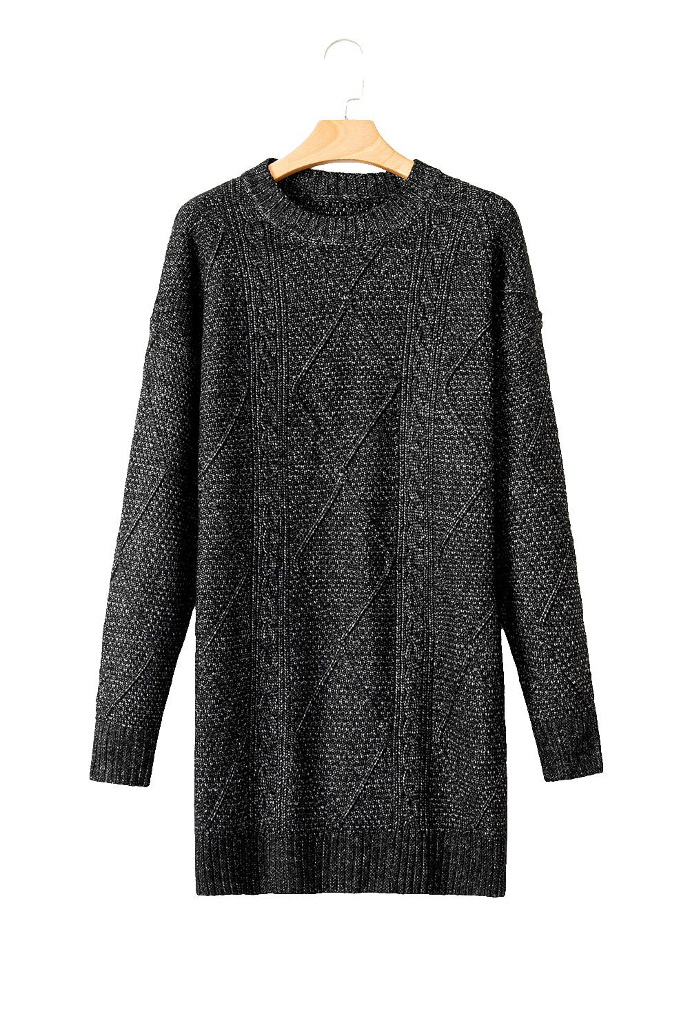 Black Cable Knit Drop Shoulder Loose Fit Sweater Dress-Chaelisa's New Jammies