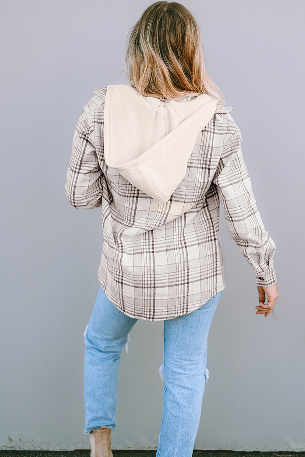 Khaki Plaid Removable Hood Buttoned Shacket-Chaelisa's New Jammies