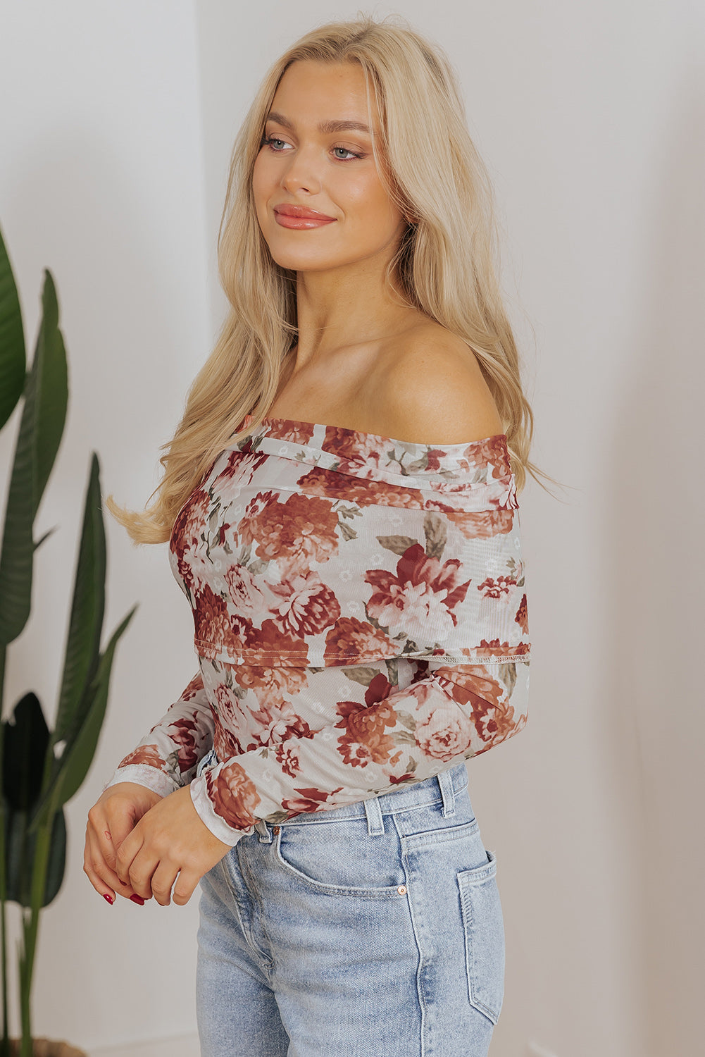 Pink Floral Printed Long Sleeve Sheath Bodysuit-Chaelisa's New Jammies