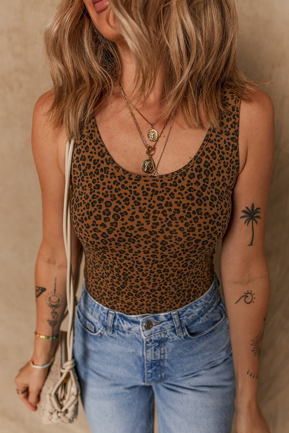Brown Leopard Printed Sleeveless Scoop Neck Bodysuit-Chaelisa's New Jammies