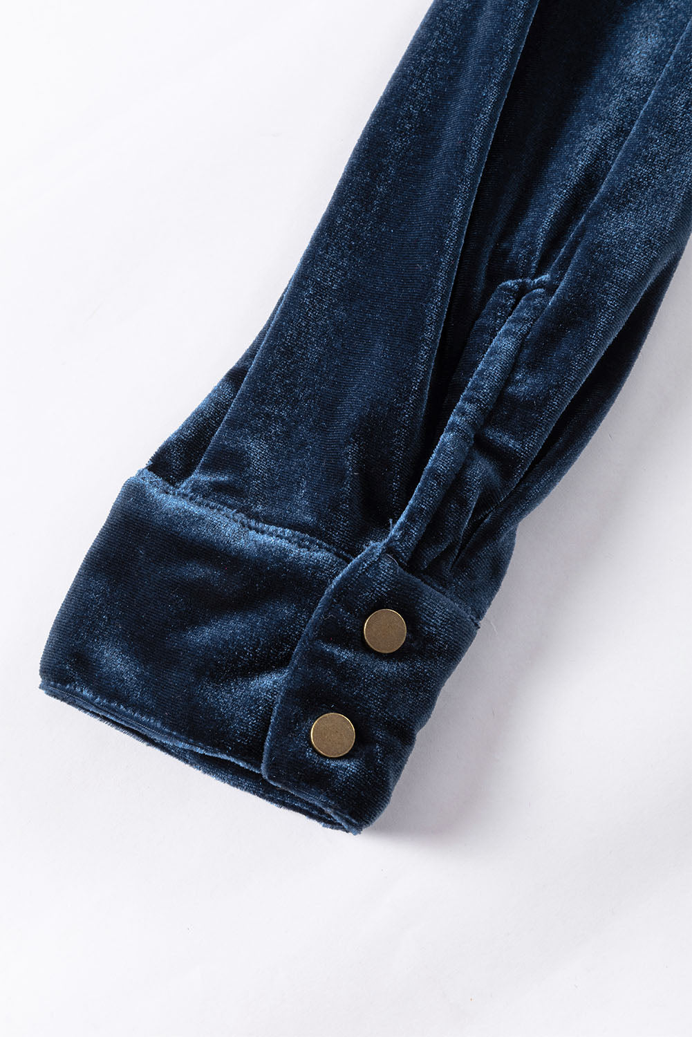 Navy Blue Frilled Buttoned V Neck Velvet Blouse-Chaelisa's New Jammies