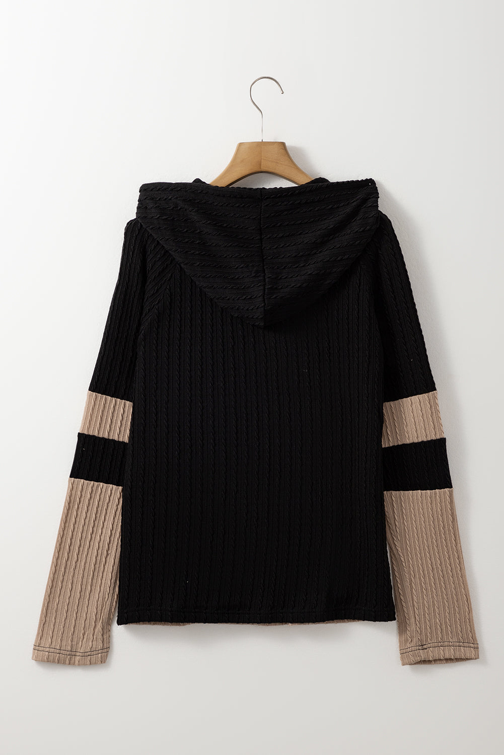 Parchment Textured Colorblock Long Sleeve Quarter Zip Drawstring Hooded Top-Chaelisa's New Jammies