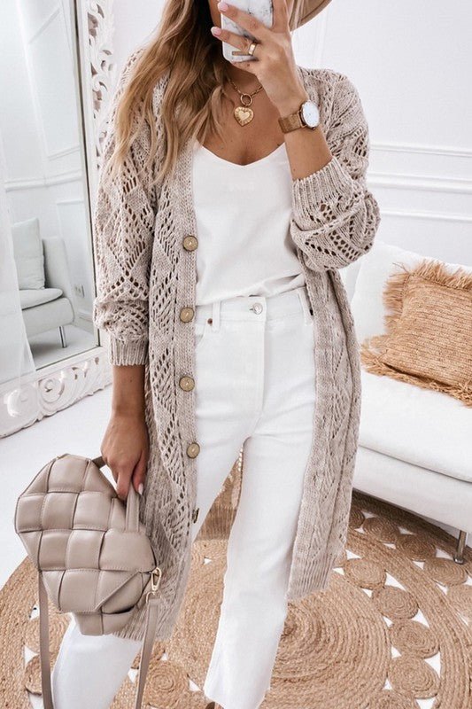 Eyelet sweater button cream black pink cardigan - Chaelisa's New Jammies