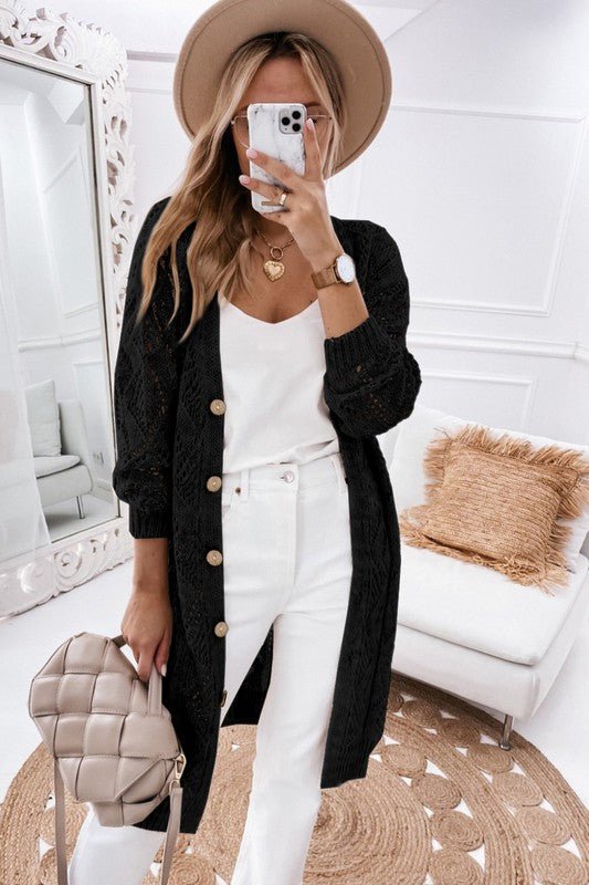 Eyelet sweater button cream black pink cardigan - Chaelisa's New Jammies