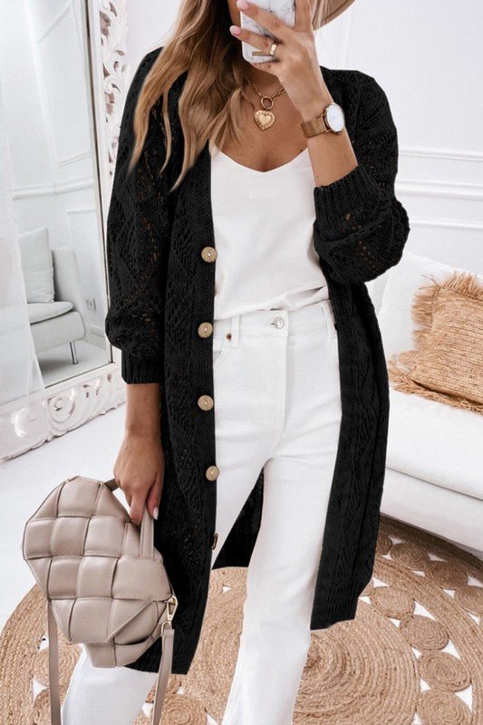 Eyelet sweater button cream black pink cardigan - Chaelisa's New Jammies