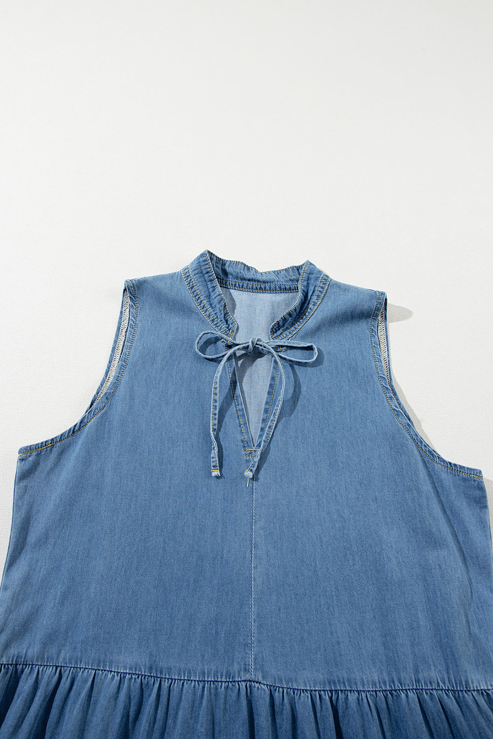Blue Sleeveless Tiered Chambray Maxi Dress-Chaelisa's New Jammies