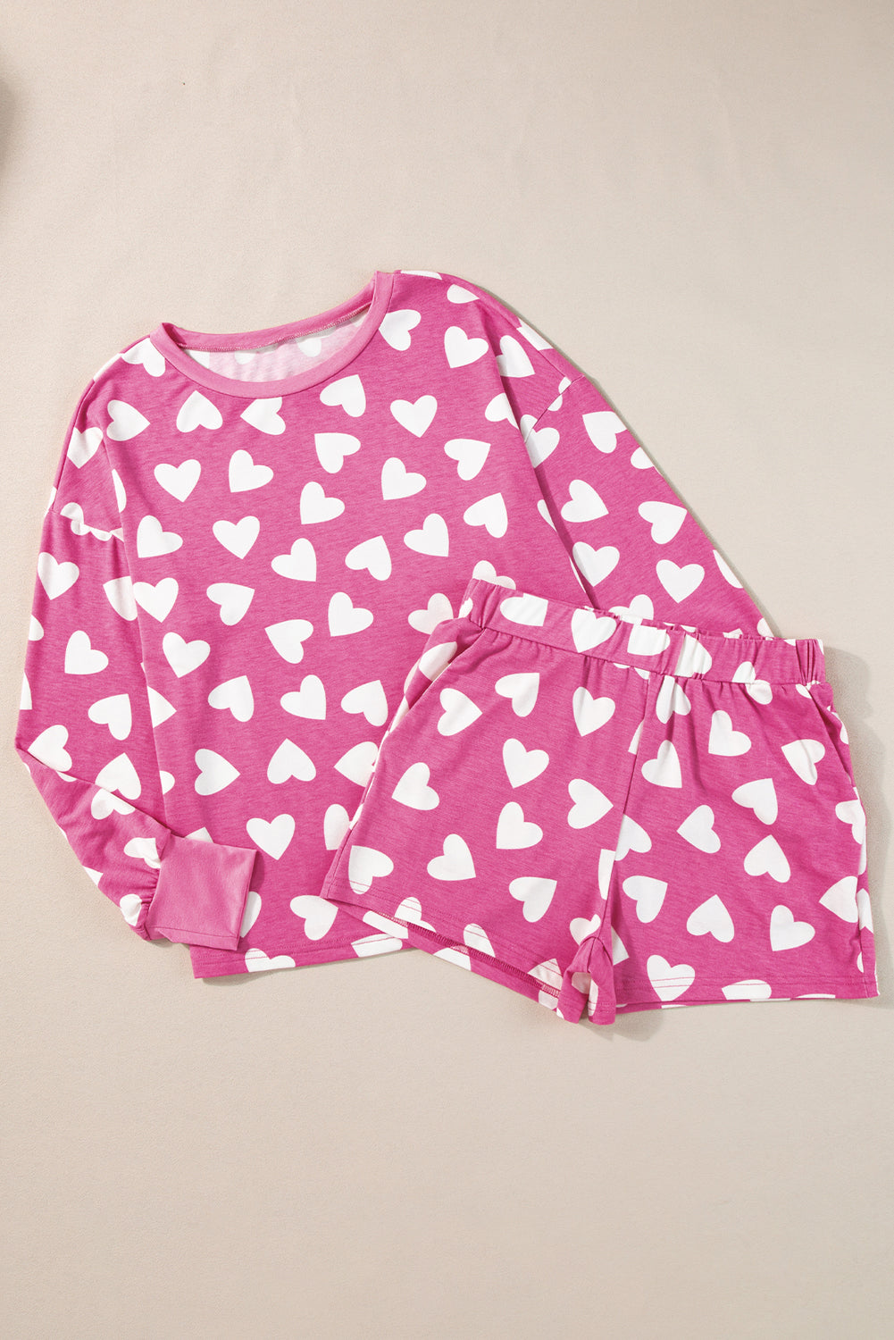 Pink Valentine Heart Shape Print Long Sleeve Top Shorts Lounge Set-Chaelisa's New Jammies