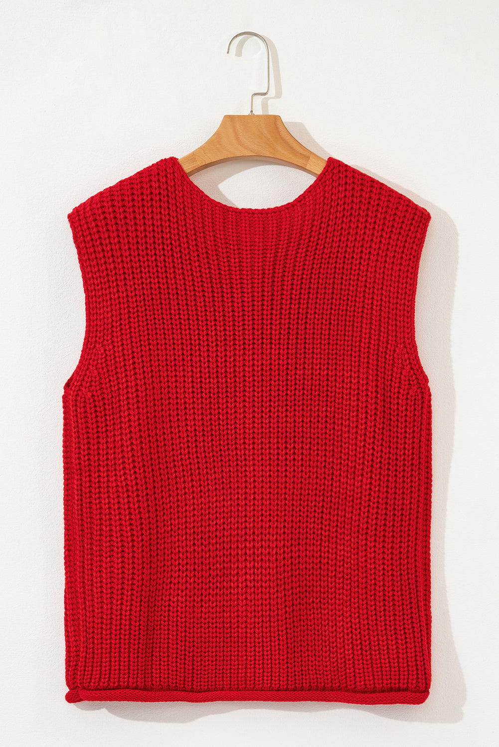 Fiery Red Solid Textured Knit Side Pockets Buttoned Sweater Vest-Chaelisa's New Jammies
