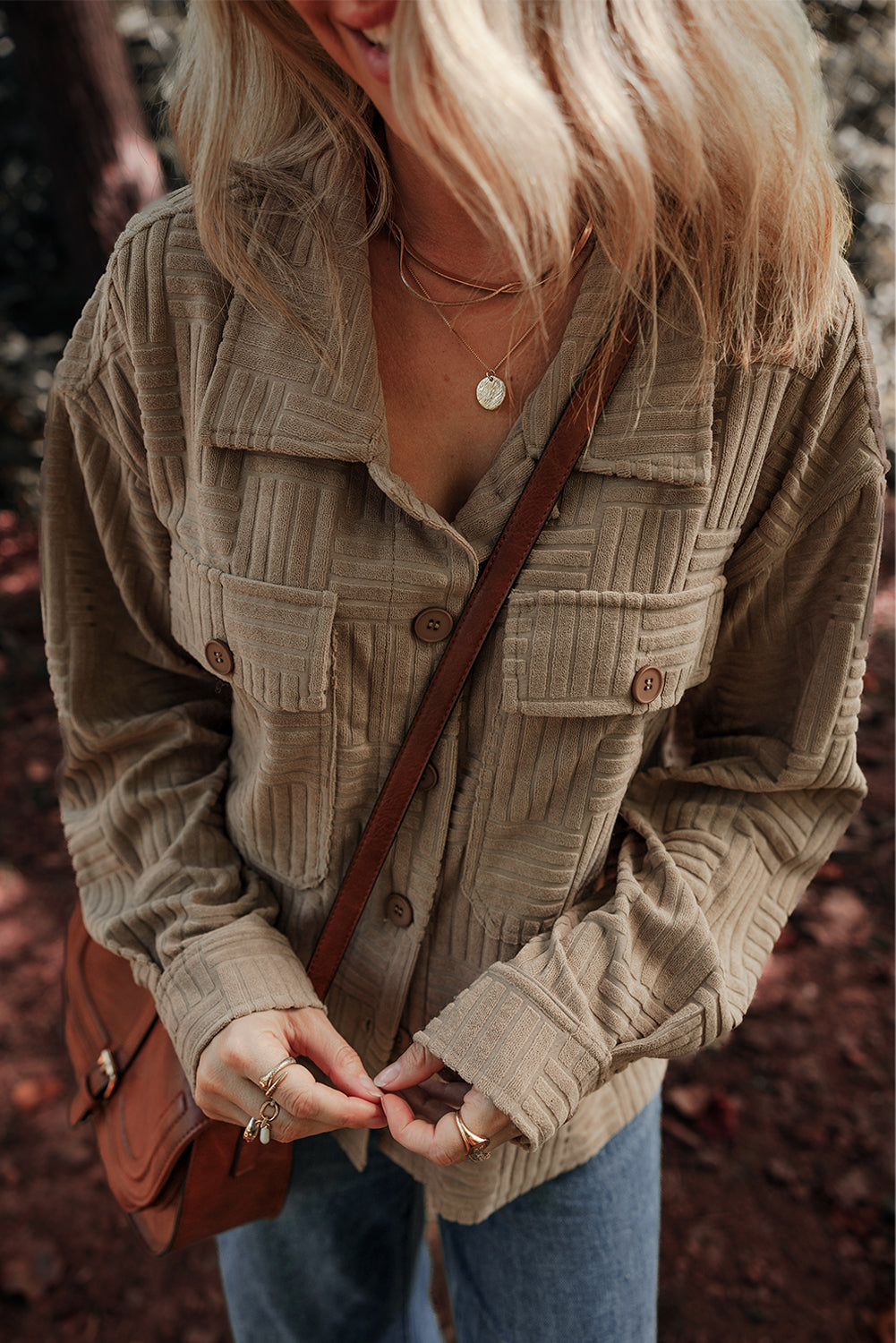 Dark Khaki Textured Chest Pocket Button-up Shacket-Chaelisa's New Jammies