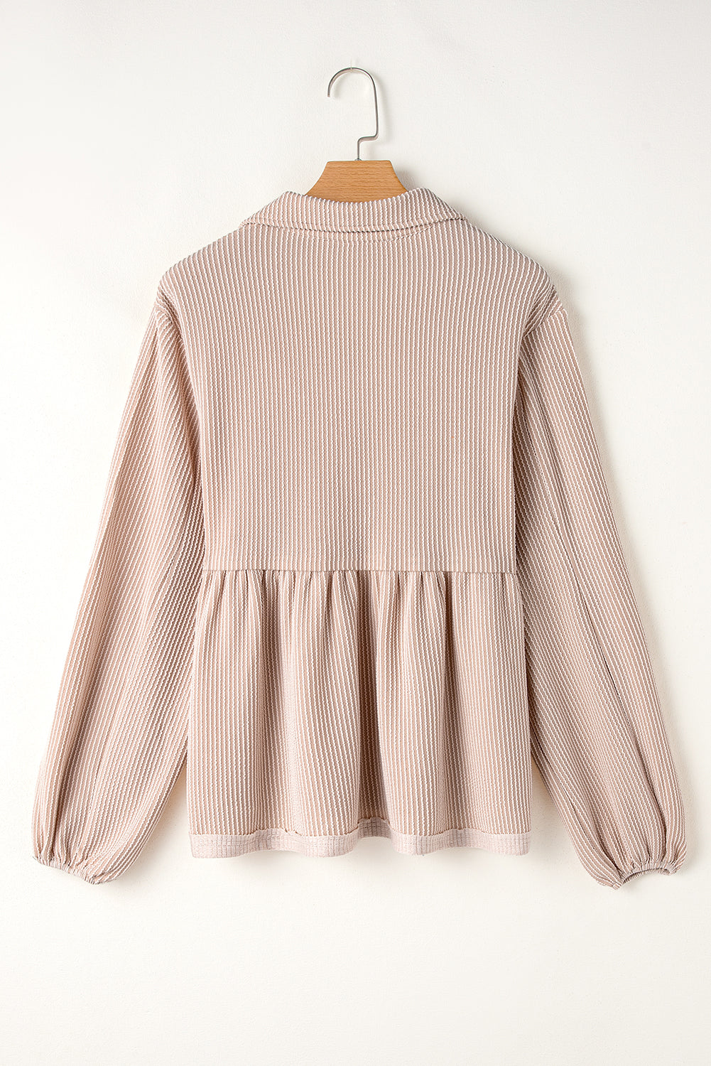 Parchment Corded Turn-down V Neck Bubble Sleeve Babydoll Blouse-Chaelisa's New Jammies