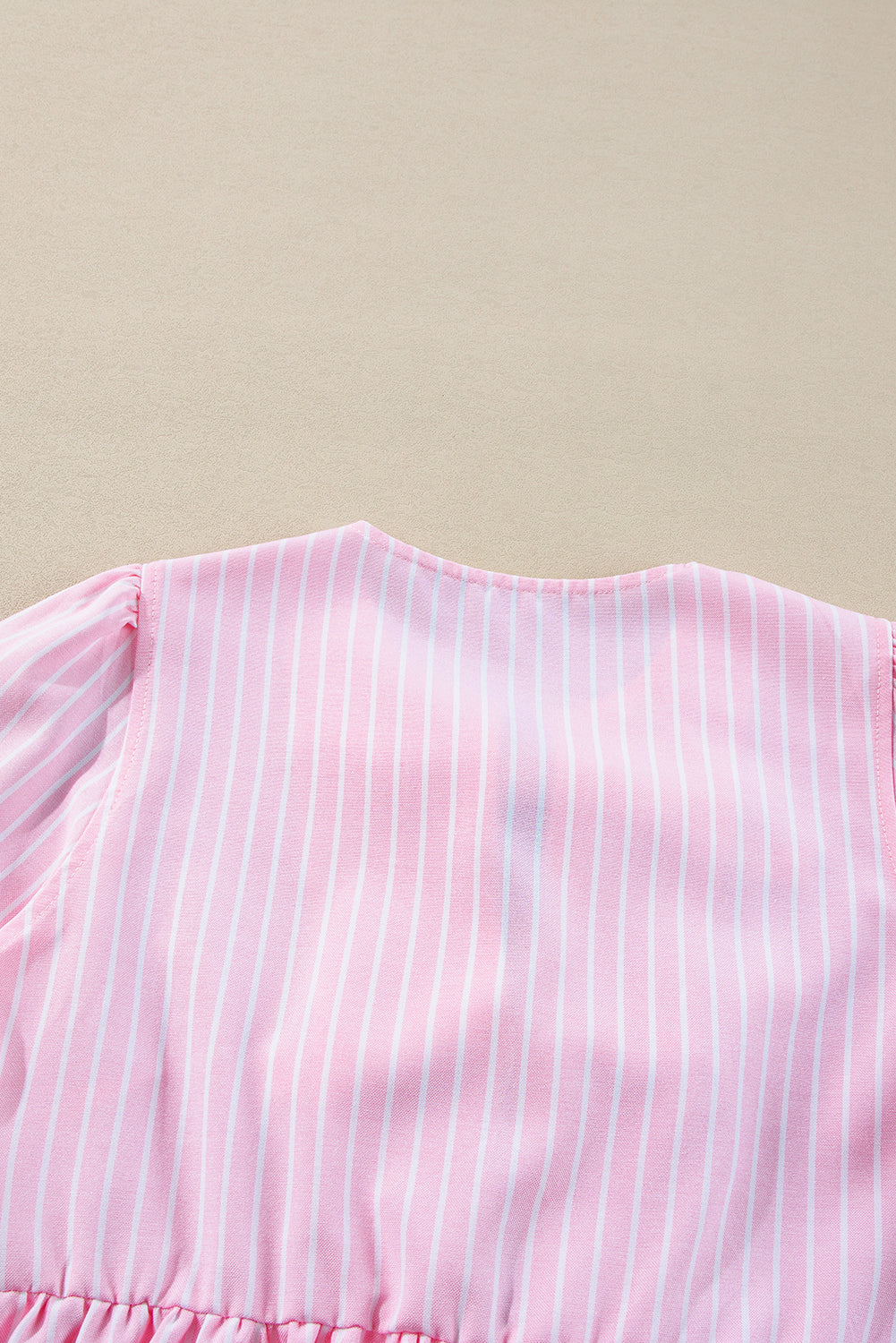 Pink Stripe Bowknot Front Crew Neck Puff Sleeve Blouse-Chaelisa's New Jammies