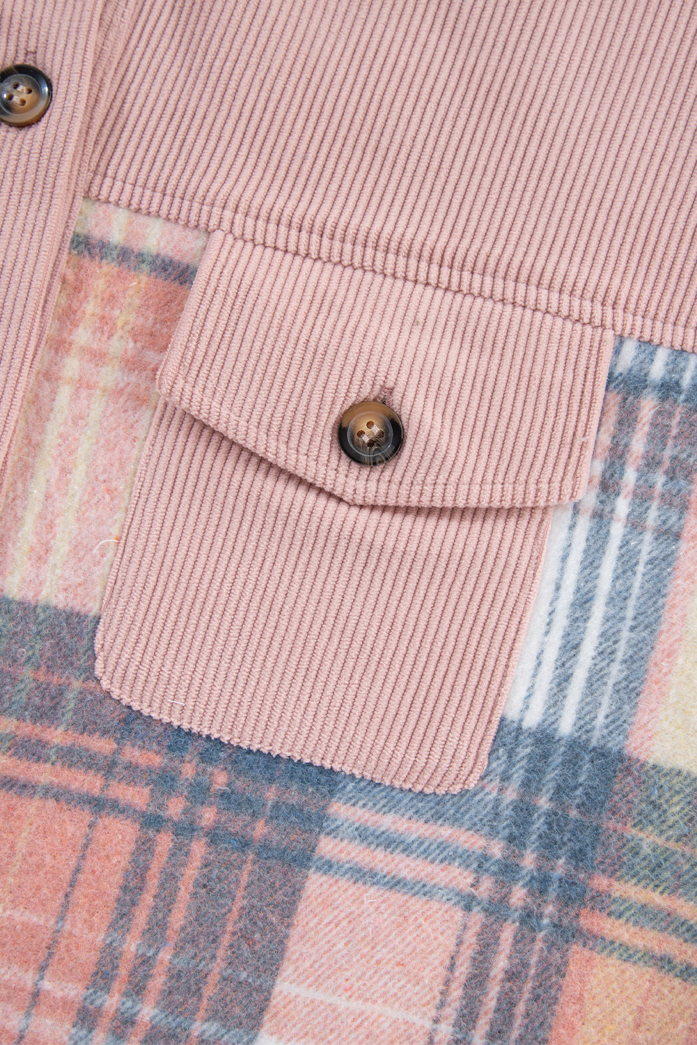 Light Pink Plaid Corduroy Patchwork Pocket Loose Shacket-Chaelisa's New Jammies